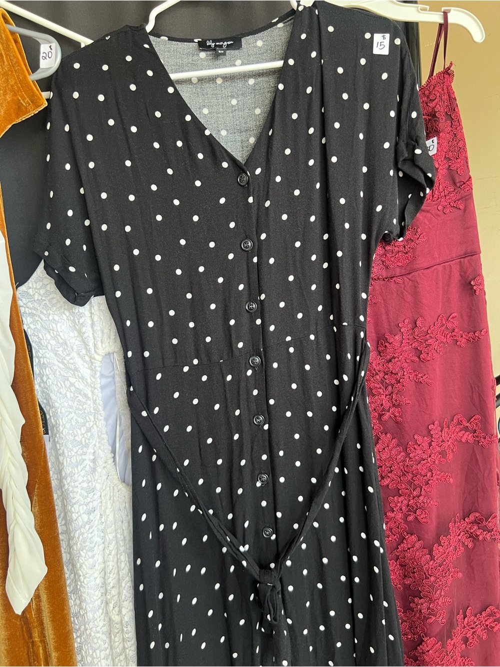 Polka Dot Button-Front Maxi Dress - Black/White